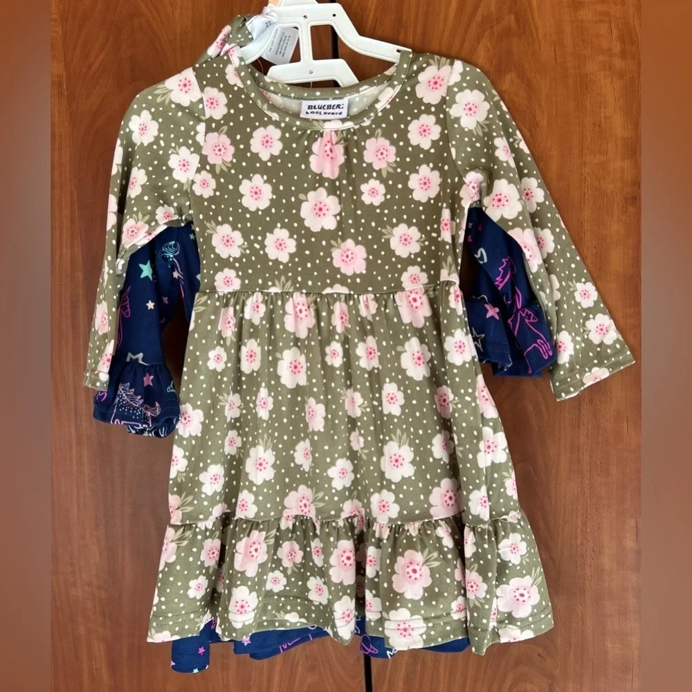 BLUEBERi boulevard - 2 Piece new dress Unicorn Flowers (Size 2T)
